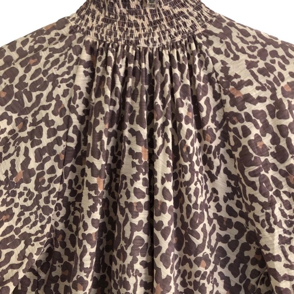 Nation LTD Melanie Leopard Print Pima Cotton Cream Brown Smocked Top Size XS - Picture 10 of 11